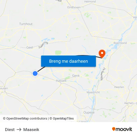 Diest to Maaseik map