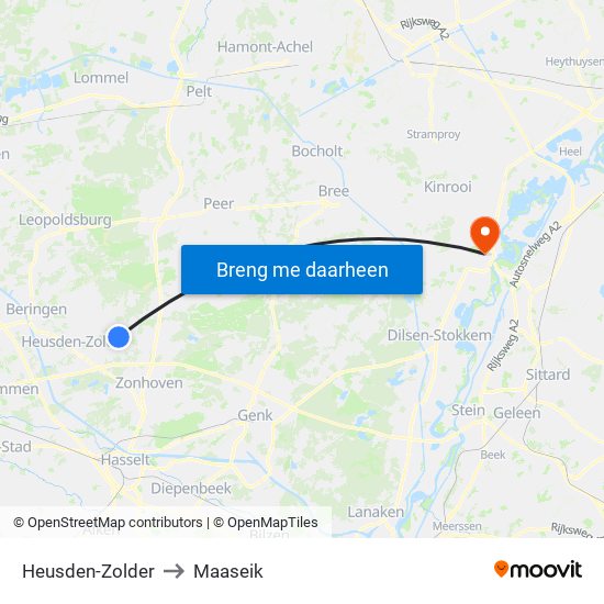 Heusden-Zolder to Maaseik map