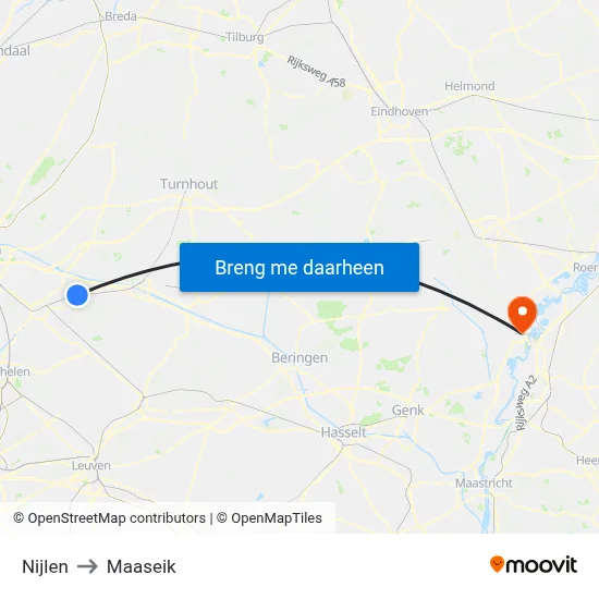 Nijlen to Maaseik map