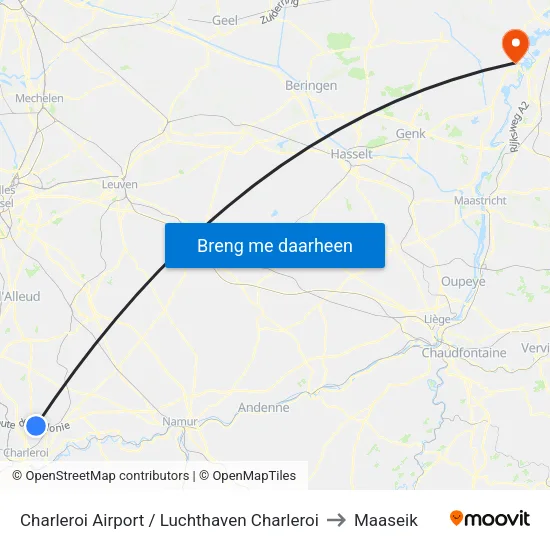 Charleroi Airport / Luchthaven Charleroi to Maaseik map