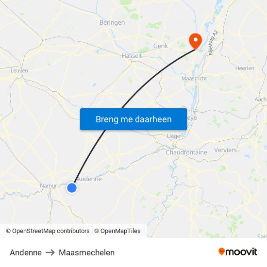 Andenne to Maasmechelen map