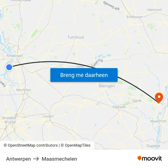 Antwerpen to Maasmechelen map