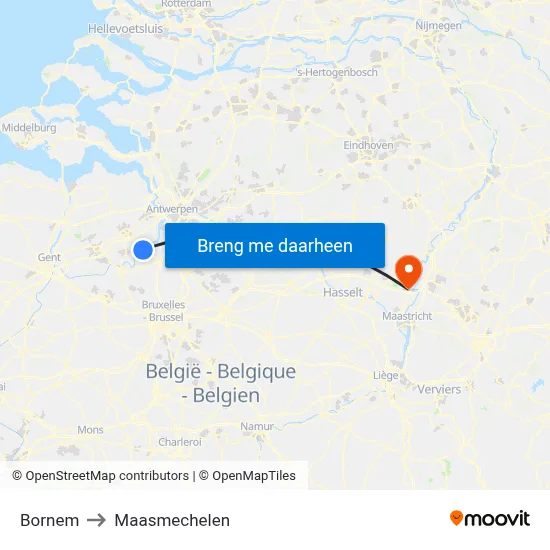 Bornem to Maasmechelen map