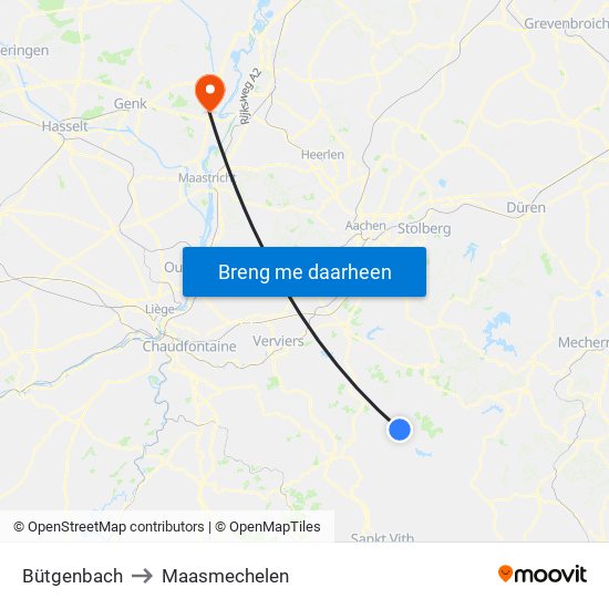 Bütgenbach to Maasmechelen map