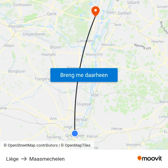 Liège to Maasmechelen map