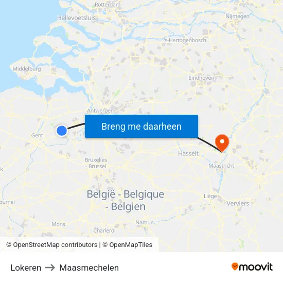 Lokeren to Maasmechelen map