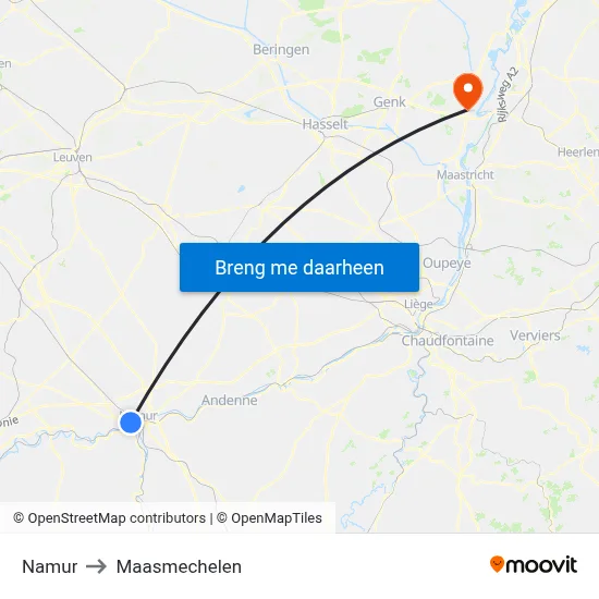 Namur to Maasmechelen map