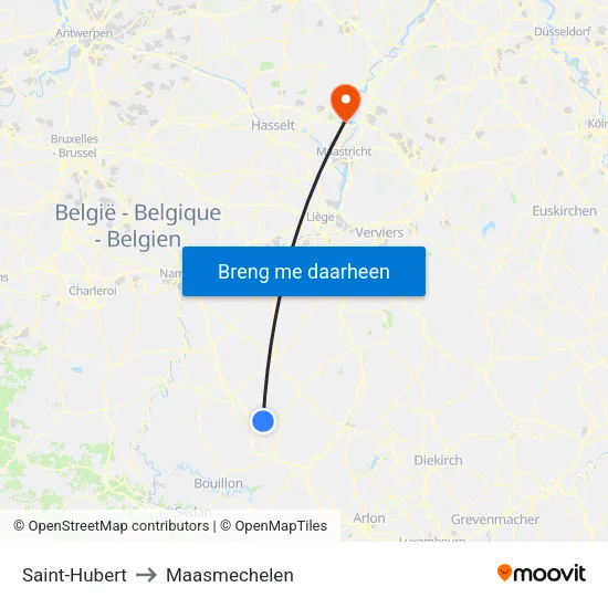 Saint-Hubert to Maasmechelen map