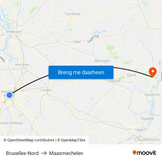 Bruxelles-Nord to Maasmechelen map