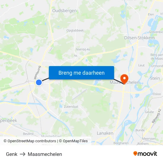 Genk to Maasmechelen map