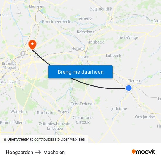 Hoegaarden to Machelen map