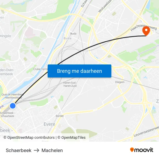 Schaerbeek to Machelen map