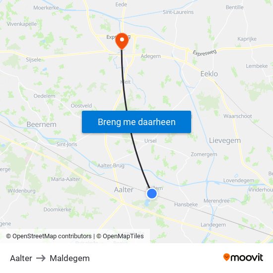 Aalter to Maldegem map