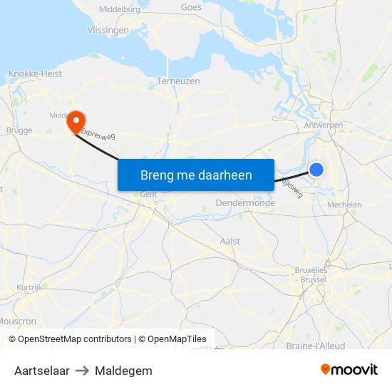 Aartselaar to Maldegem map