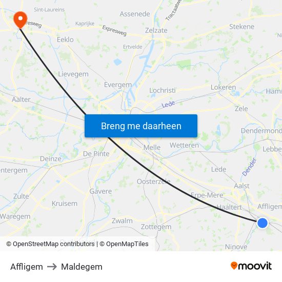 Affligem to Maldegem map