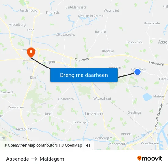 Assenede to Maldegem map