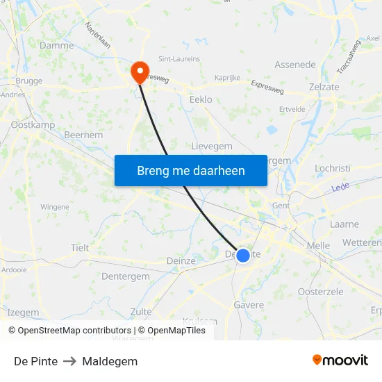 De Pinte to Maldegem map