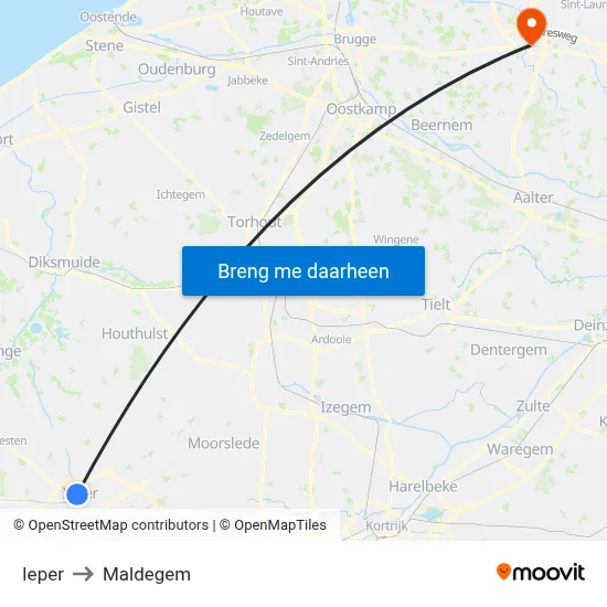 Ieper to Maldegem map