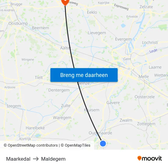 Maarkedal to Maldegem map