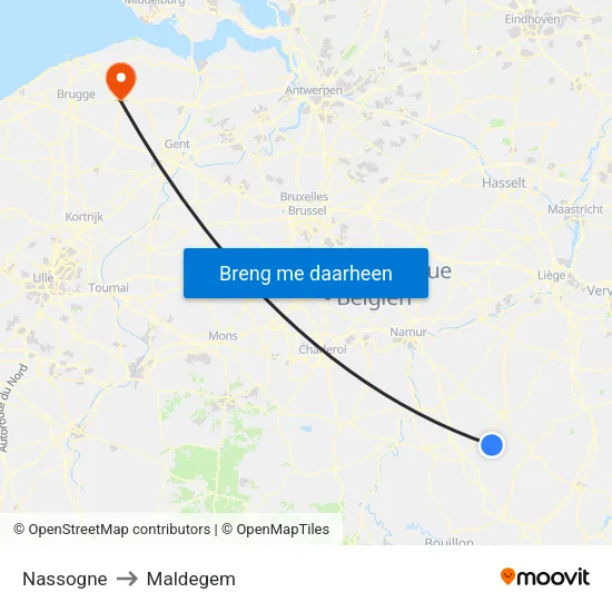 Nassogne to Maldegem map