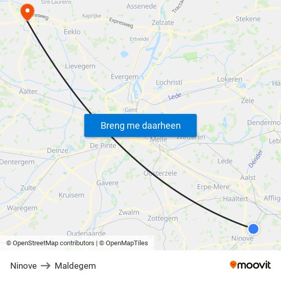 Ninove to Maldegem map