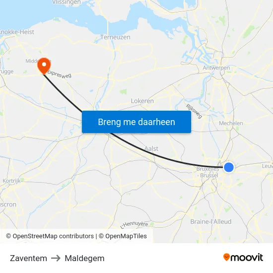 Zaventem to Maldegem map