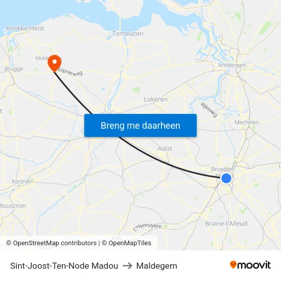 Sint-Joost-Ten-Node Madou to Maldegem map