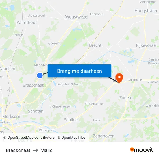 Brasschaat to Malle map