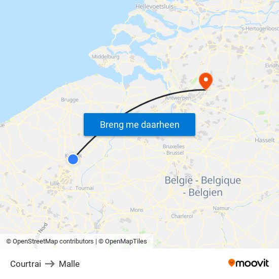 Courtrai to Malle map