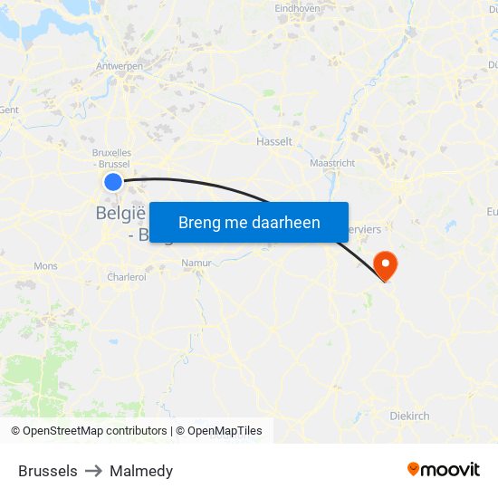 Brussels to Malmedy map