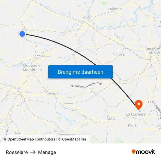 Roeselare to Manage map