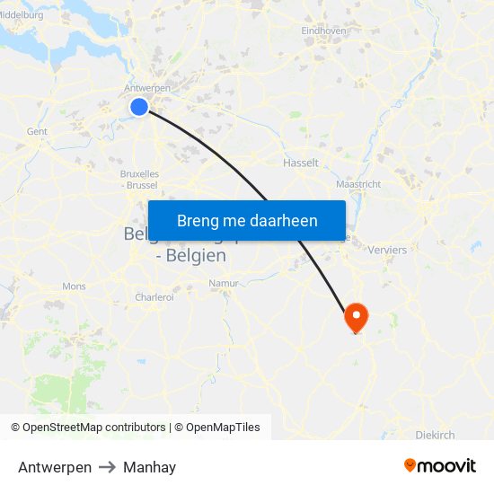 Antwerpen to Manhay map