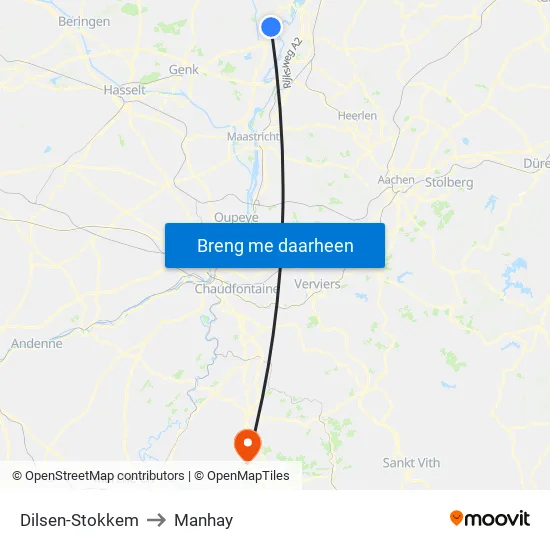 Dilsen-Stokkem to Manhay map