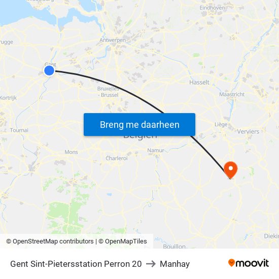 Gent Sint-Pietersstation Perron 20 to Manhay map