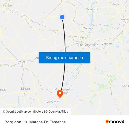 Borgloon to Marche-En-Famenne map