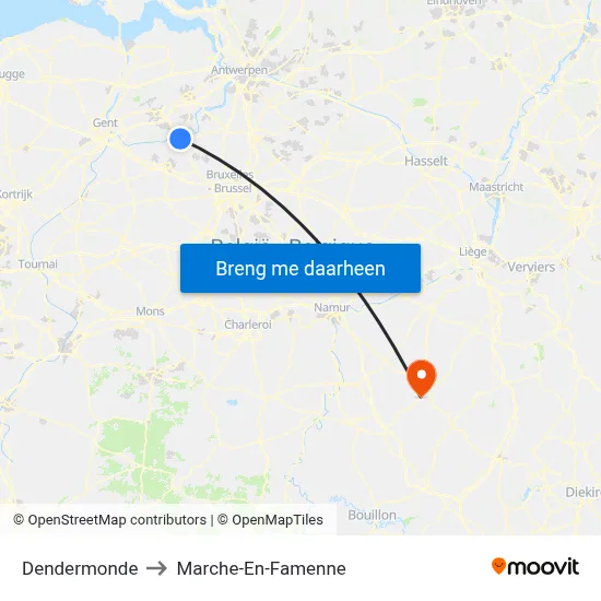 Dendermonde to Marche-En-Famenne map