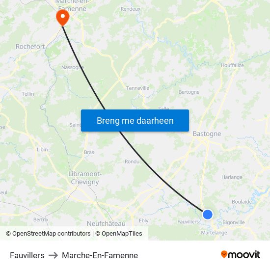 Fauvillers to Marche-En-Famenne map