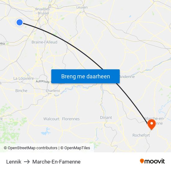 Lennik to Marche-En-Famenne map