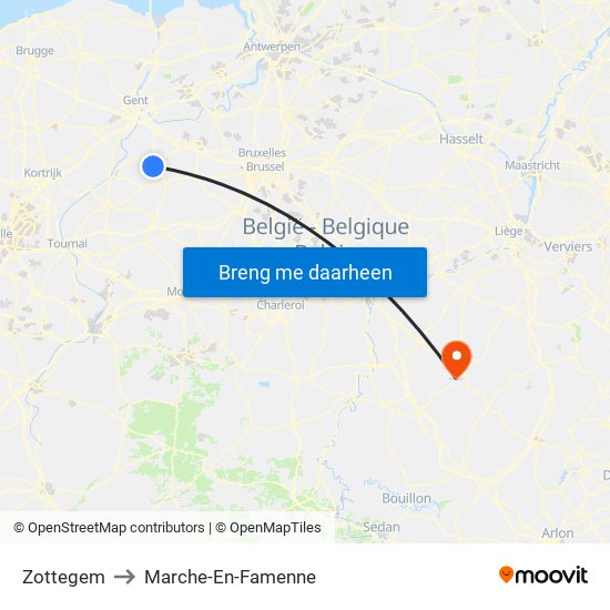 Zottegem to Marche-En-Famenne map