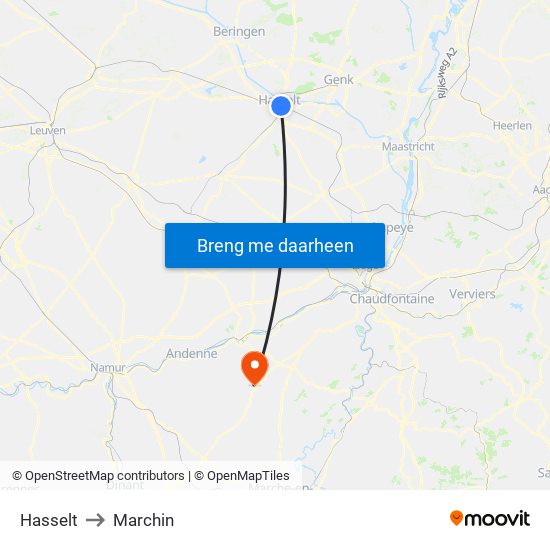 Hasselt to Marchin map