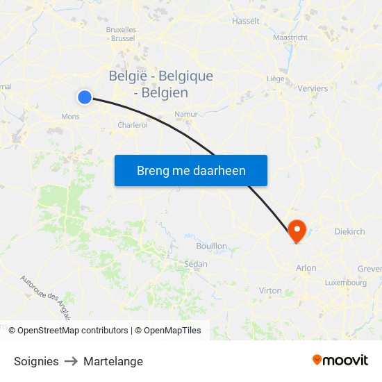 Soignies to Martelange map