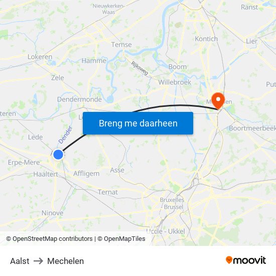 Aalst to Mechelen map