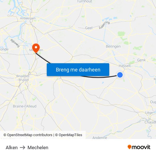 Alken to Mechelen map