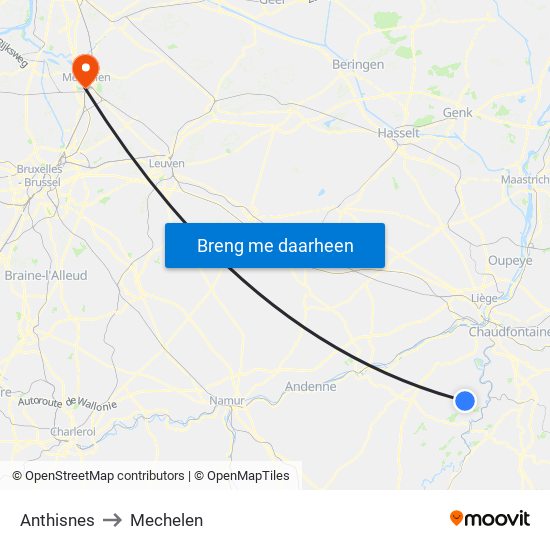 Anthisnes to Mechelen map