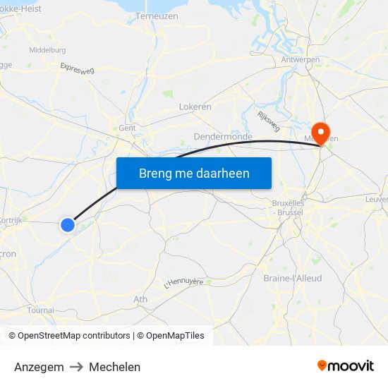 Anzegem to Mechelen map