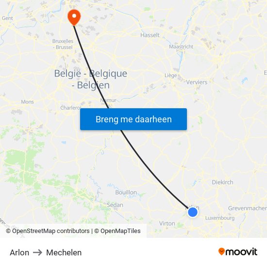 Arlon to Mechelen map