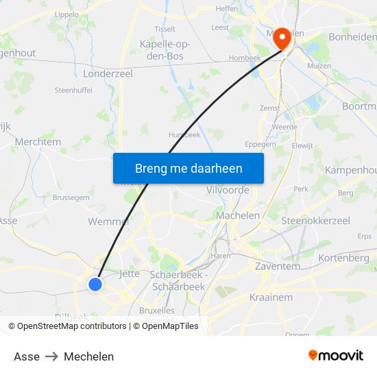 Asse to Mechelen map