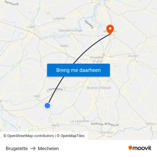 Brugelette to Mechelen map