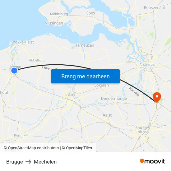Brugge to Mechelen map