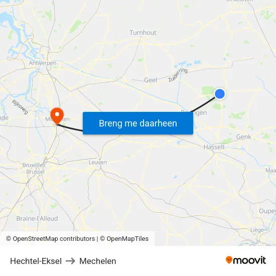 Hechtel-Eksel to Mechelen map